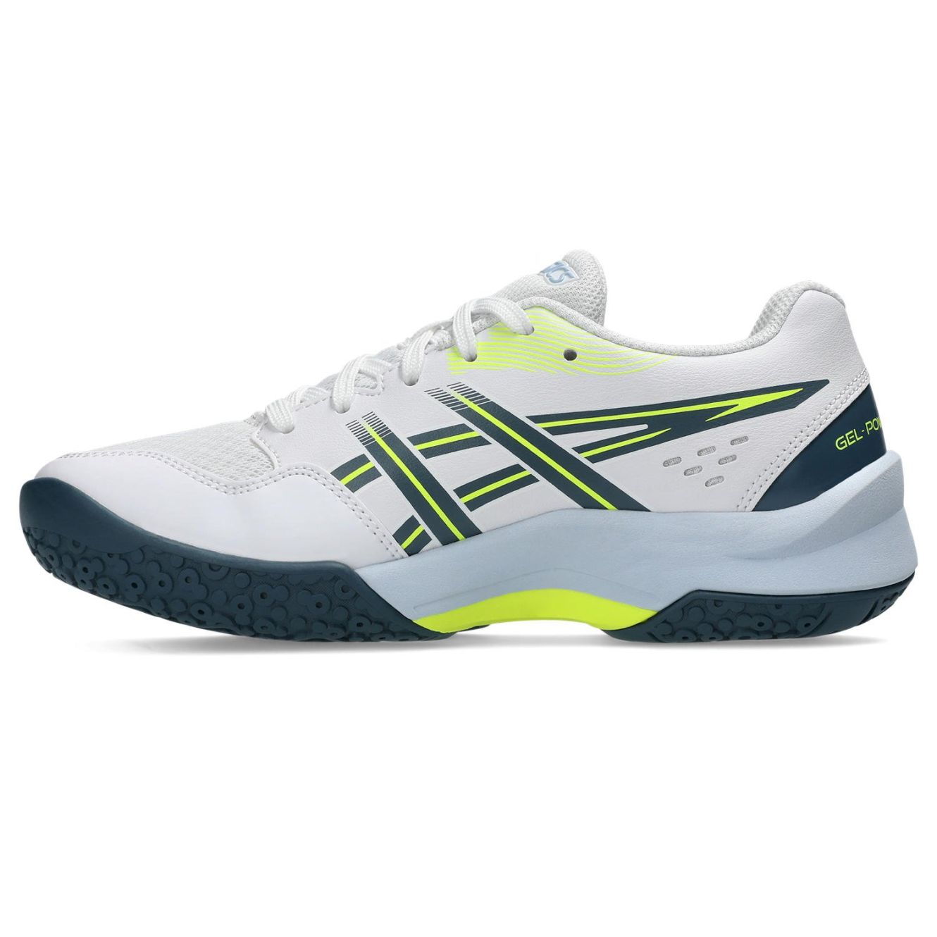 ASICS Powerbreak White / Raw Indigo Junior Netball Trainers