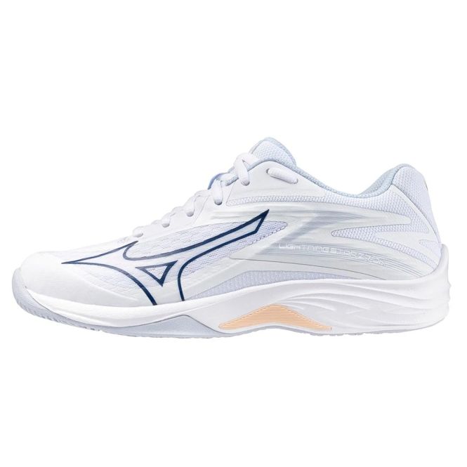 Mizuno Lightning Star White Navy Junior Netball Trainers