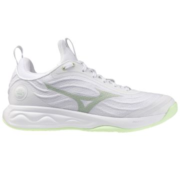 Mizuno Luminous Elite White/Aqua Gray/Ambrosia Netball Trainers
