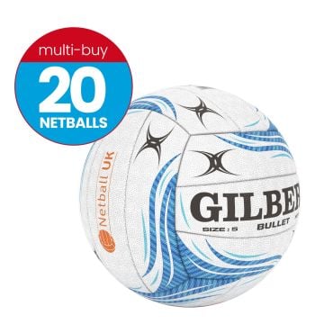 Gilbert Bullet Netball White/Blue Multi-Buy x20