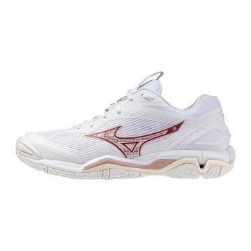 Mizuno Stealth 6 White/Rose Elegance/Lava Falls Netball Trainers