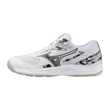 Mizuno Stealth Star 3 Junior White/Black/Fiery Red Netball Trainers