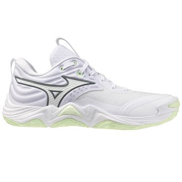 Mizuno Momentum Elite White/Balsam Green/Ambrosia Netball Trainers