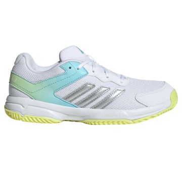 Adidas Netcourt K Junior White / Silver Metallic / Frozen Lemon Netball Trainers